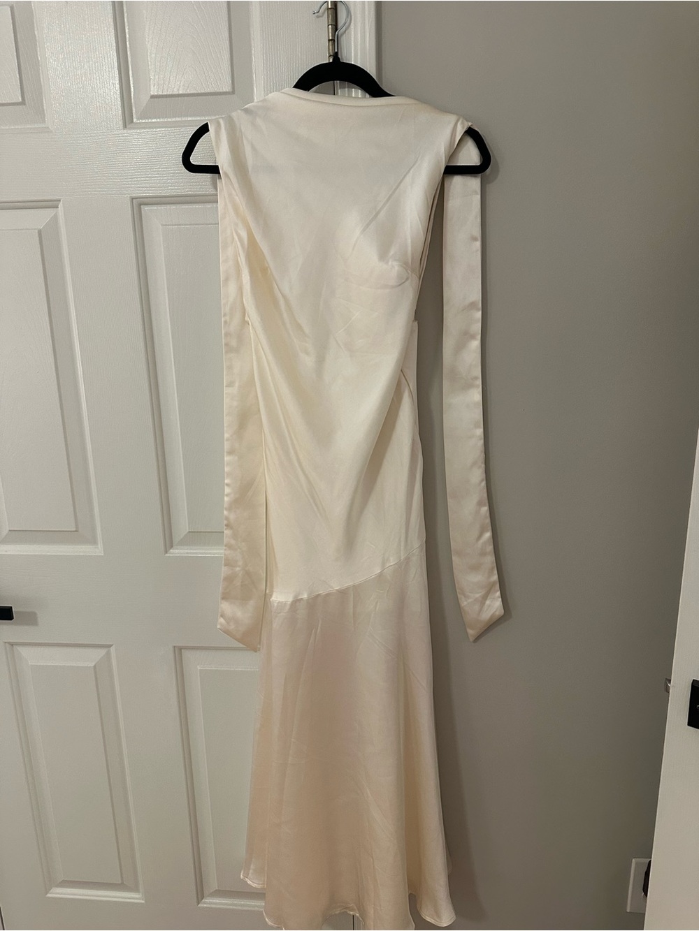 Backless Satin Cream Maxi Dress with Draped Sash